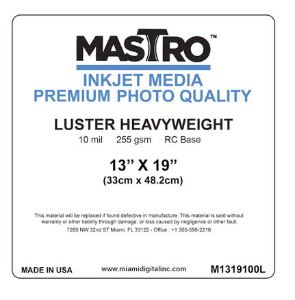 MASTRO 13x19" Photographic Cut Sheet Paper Lustre 100 per box 255 gsm