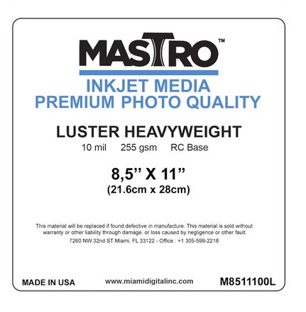 MASTRO 8.5X11" Photographic Cut Sheet Paper 100 per box Lustre 255 gsm