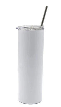 Sublimation White Stainless Steel Water Bottle With Clear Slide Top Anti Stick Bottom & Straw 20OZ 600ML