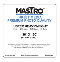 MASTRO 36"x100' Inkjet Paper Luster 255 gsm