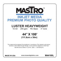 MASTRO 44"x100' Inkjet Paper Luster 255 gsm