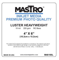 MASTRO 4x6" Photographic Cut Sheet Paper Lustre 100 per box 255 gsm