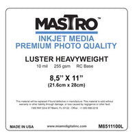 MASTRO 8.5X11" Photographic Cut Sheet Paper 100 per box Lustre 255 gsm